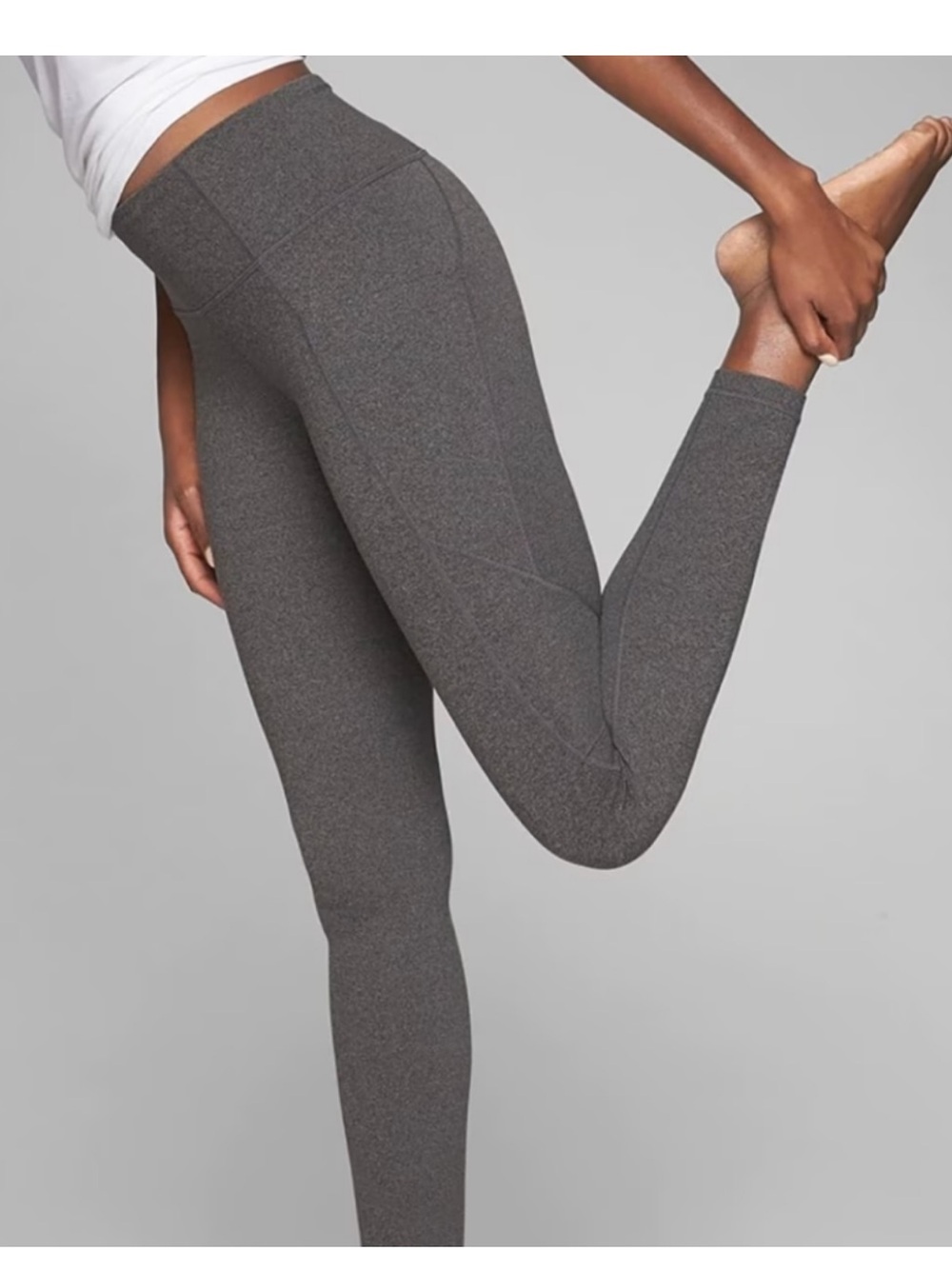 Athleta Stash Pocket Salutation Tight Heather Grey Size Large Leggings 7/8